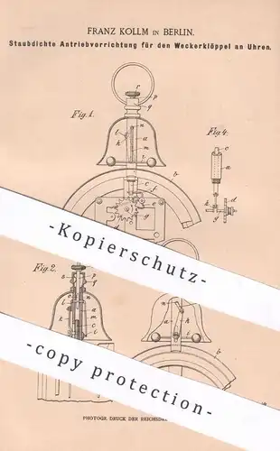 original Patent - Franz Kollm , Berlin , 1901 , Antrieb der Weckerklöppel an Uhren | Uhr , Uhrwerk , Uhrmacher !!!