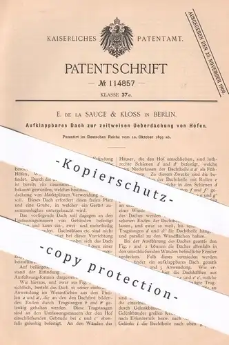 original Patent - E. de la Sauce & Kloss , Berlin , 1899 , Klappbares Dach | Überdachung | Carport | Wintergarten