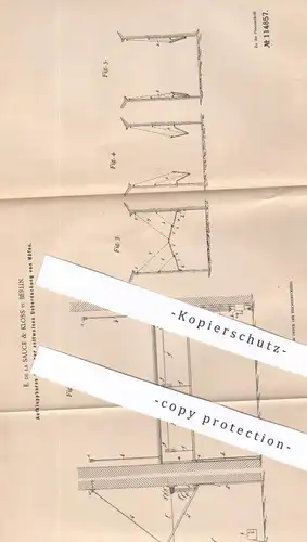 original Patent - E. de la Sauce & Kloss , Berlin , 1899 , Klappbares Dach | Überdachung | Carport | Wintergarten