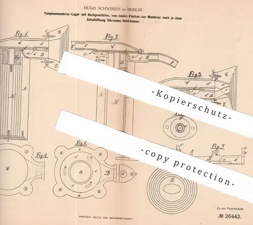 original Patent - Hugo Schwindt , Berlin , 1883 , Telephonmembran - Lager | Telephon , Telefon , Telegraphie , Elektrik