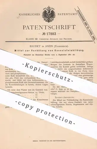 original Patent - Baudet , Anzin , Frankreich , 1881 , Verhütung von Kesselsteinbildung | Dampfkessel | Kessel , Wasser