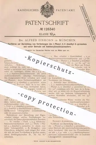 original Patent - Dr. Alfred Einhorn , München , 1901 , Phenyl - Derivate mit Amidooxybenzoësäureester | Chemie , Säure