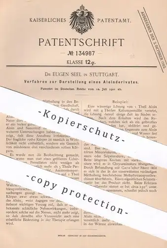original Patent - Dr. Eugen Seel , Stuttgart , 1901 , Darstellung von  Aloinderivat | Aloin , Chemie , Säure !!