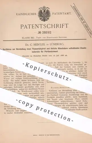 original Patent - Dr. C. Heintzel , Lüneburg , 1886 , Tonerdehydrat u. Kieselsäure für Portlandcement | Zement , Beton !