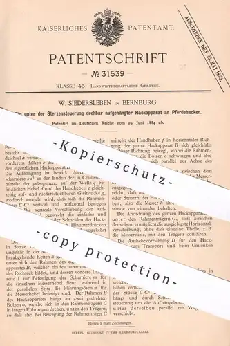 original Patent - W. Siedersleben , Bernburg 1884 , Hackapparat an Pferdehacke | Hacke , Pflug , Egge , Landwirtschaft