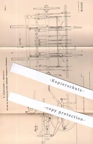 original Patent - W. Siedersleben , Bernburg 1884 , Hackapparat an Pferdehacke | Hacke , Pflug , Egge , Landwirtschaft