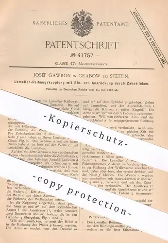original Patent - Josef Gawron , Grabow / Stettin , 1886 , Lamellen - Reibungskupplung | Kupplung | Eisenbahn !!