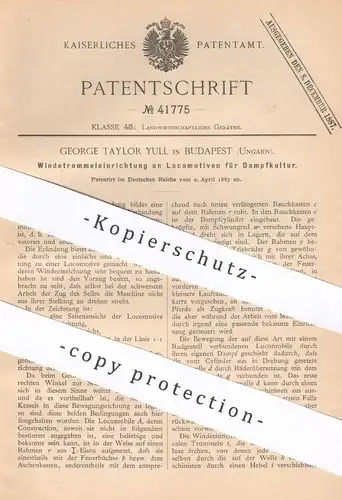 original Patent - George Taylor Yull , Budapest / Ungarn , 1887 , Windetrommel an Lokomotive | Eisenbahn , Winde , Lok !