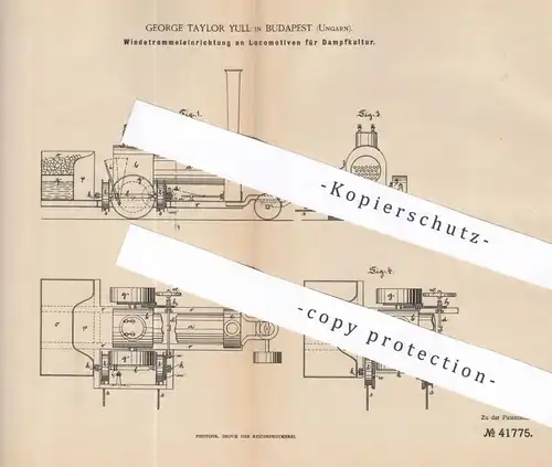original Patent - George Taylor Yull , Budapest / Ungarn , 1887 , Windetrommel an Lokomotive | Eisenbahn , Winde , Lok !