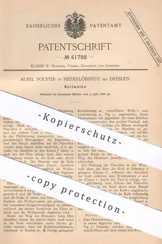 original Patent - Aurel Polster , Dresden / Niederlössnitz , 1886 , Rollwalke | Walke | Hammerwalke | Walken !!