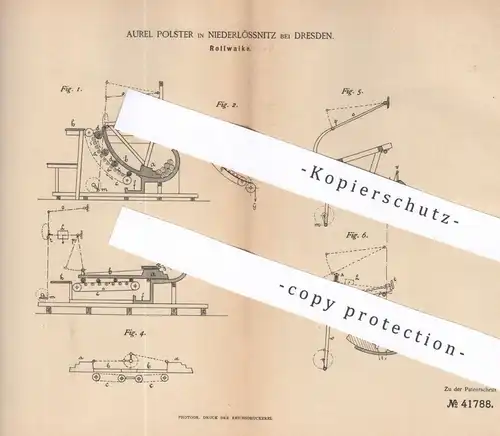 original Patent - Aurel Polster , Dresden / Niederlössnitz , 1886 , Rollwalke | Walke | Hammerwalke | Walken !!