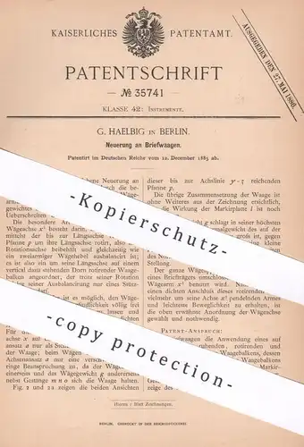 original Patent - G. Haelbig , Berlin , 1885 , Briefwaagen | Brief - Waage | Waagen , Gewicht , Wiegen , Post !!