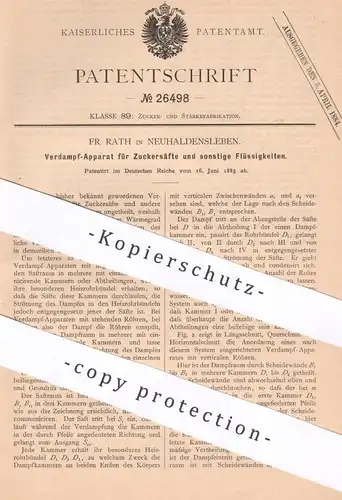 original Patent - Fr. Rath , Neuhaldensleben , 1883 , Verdampfer für Zuckersaft u. Flüssigkeiten | Zuckerfabrik , Saft