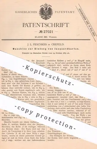 original Patent - J. L. Peschkes , Crefeld / Krefeld | 1883 | Bindung von Jacquardkarten | Weben , Webstuhl