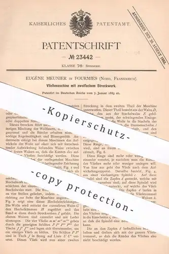 original Patent - Eugène Meunier , Fourmies , Nord , Frankreich , 1883 , Vliesmaschine | Wolle , Spinnmaschine , Walzen