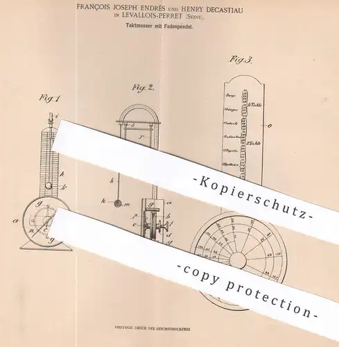 original Patent - François Joseph Endrès , Henry Decastiau , Levallois Perret , Frankreich | 1903 | Taktmesser m. Pendel