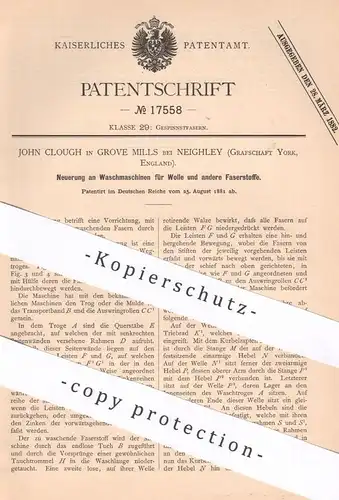 original Patent - John Clough , Grove Mills / Neighley , York , England , 1881 , Waschmaschine für Wolle | Waschen !!