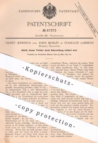 original Patent - Sidney Jennings , John Morley , Stangate Lambeth , Surrey , England , 1892 , Abtritt | Kloset , WC
