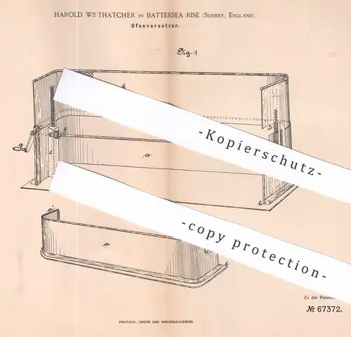 original Patent - Harold Thatcher , Battersea Rise , Surrey , England , 1892 , Ofenvorsetzer | Ofen , Öfen , Kamin !!