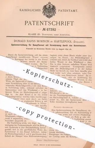 original Patent - Donald Barns Morison , Hartlepool , England , 1892 , Speisevorrichtung für Dampfkessel | Kessel !!