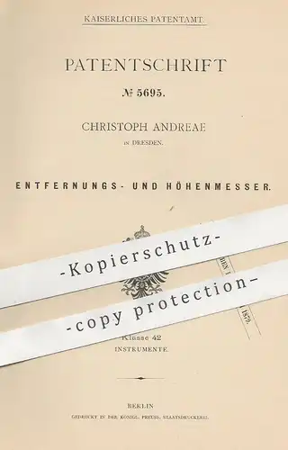 original Patent - Christoph Andreae , Dresden , 1878 , Entfernungsmesser , Höhenmesser | Längenmesser | Lineal !