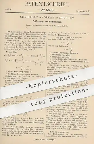 original Patent - Christoph Andreae , Dresden , 1878 , Entfernungsmesser , Höhenmesser | Längenmesser | Lineal !
