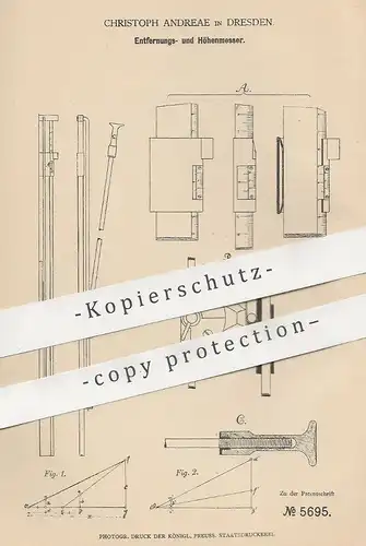 original Patent - Christoph Andreae , Dresden , 1878 , Entfernungsmesser , Höhenmesser | Längenmesser | Lineal !