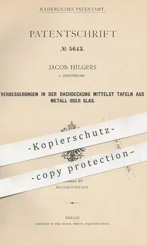 original Patent - Jacob Hilgers , Rheinbrohl , 1878 , Dachdeckung mit Tafeln aus Metall o. Glas | Dachdecker , Dach !!
