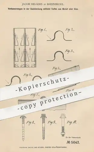 original Patent - Jacob Hilgers , Rheinbrohl , 1878 , Dachdeckung mit Tafeln aus Metall o. Glas | Dachdecker , Dach !!