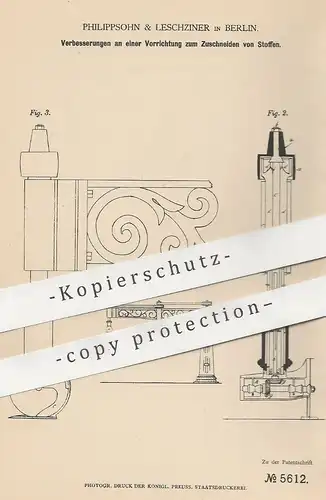 original Patent - Philippsohn & Leschziner , Berlin , 1878 , Zuschneiden von Stoff | Werkzeug , Schneidzeug , Schneiden