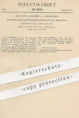 original Patent - Joh. Gottl. Boecker , Remscheid , 1878 , Schraubenschlüssel mit Schaltrad | Werkzeug , Schlüssel !!!