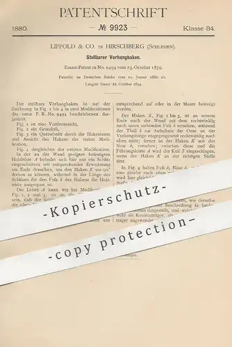 original Patent - Lippold & Co. , Hirschberg , Schlesien , 1880 , Stellbarer Vorhanghaken | Haken , Vorhang , Gardine !!