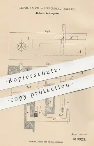 original Patent - Lippold & Co. , Hirschberg , Schlesien , 1880 , Stellbarer Vorhanghaken | Haken , Vorhang , Gardine !!