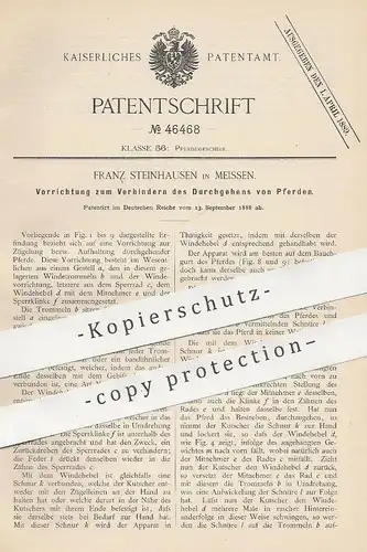 original Patent - Franz Steinhausen , Meissen , 1888 , Verhindern des Durchgehens der Pferde | Pferd , Pferdegeschirr !!