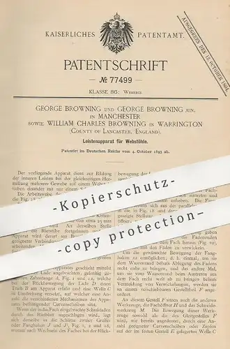 original Patent - George Browning , Manchester | William Charles Browning , Warrington , Lancaster , England | Webstuhl