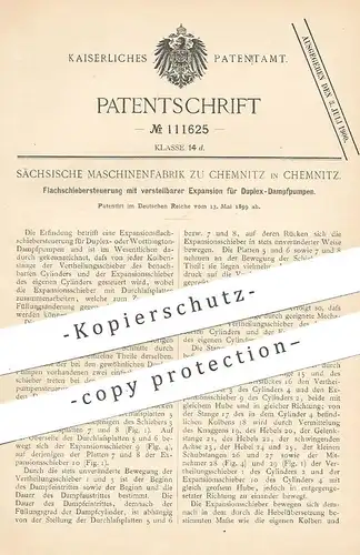 original Patent - Sächsische Maschinenfabrik zu Chemnitz , 1899 , Flachschiebersteuerung für Dampfpumpe | Pumpe , Pumpen