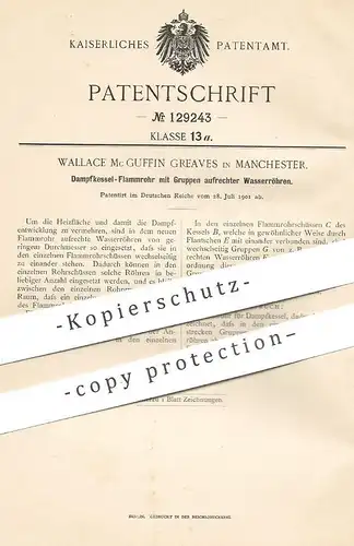 original Patent - Wallace Mc Guffin Greaves , Manchester , 1901 , Dampfkessel - Flammrohr | Kessel , Rohr , Rohre !!