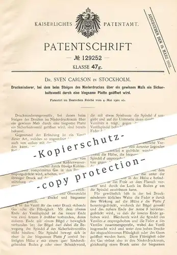 original Patent - Dr. Sven Carlson , Stockholm , Schweden , 1901 , Druckminderer | Druck , Gas , Brenner