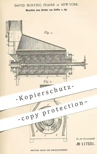 original Patent - David Bunting Fraser , New York , USA , 1899 , Maschine zum Rösten von Kaffee | Rösterei , Coffee !!