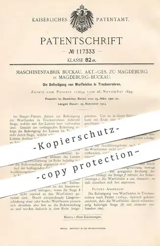 original Patent - Maschinenfabrik Buckau AG , Magdeburg / Buckau , 1900 , Befestigung von Wurfleisten in Trockenrohren