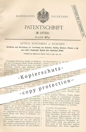 original Patent - Arthur Schönberg , München , 1901 , Vernietung von Riemen aus Leder , Kautschuk , Gummi !!!