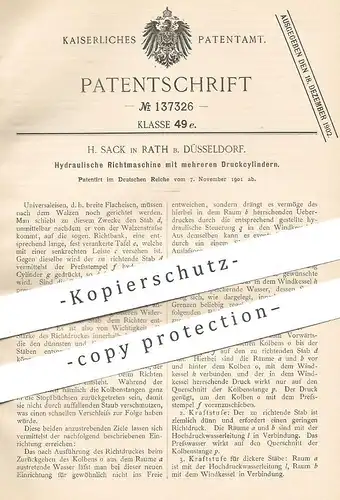 original Patent - H. Sack , Rath / Düsseldorf  1901 , Hydraulische Richtmaschine | Richtbank , Eisen , Stahl , Schlosser