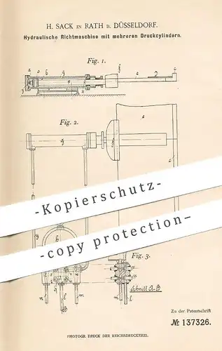 original Patent - H. Sack , Rath / Düsseldorf  1901 , Hydraulische Richtmaschine | Richtbank , Eisen , Stahl , Schlosser