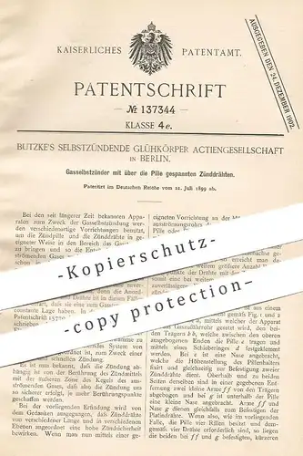 original Patent - Butzke's selbstzündende Glühkörper AG , Berlin , 1899 , Gasselbstzünder | Gas , Zünder | Sprengstoff