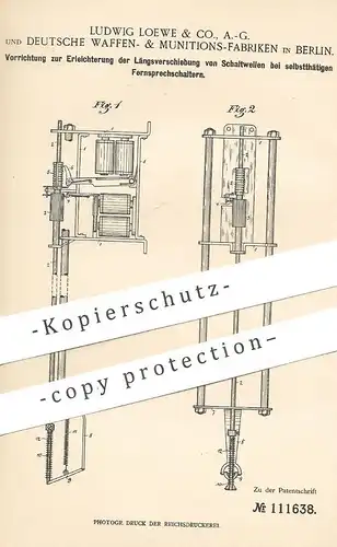 original Patent - Ludwig Loewe & Co. AG | Dt. Waffen- & Munitionsfabriken Berlin | Fernsprechschalter | Fernsprecher