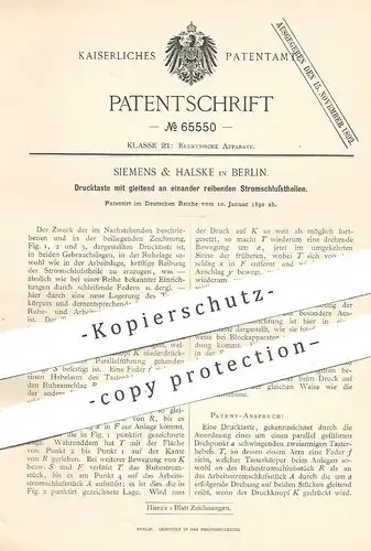 original Patent - Siemens & Halske AG , Berlin , 1892 , Drucktaste | Taster , Schalter , Strom , Elektrik , Elektriker !