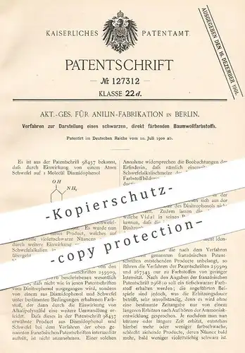 original Patent - AG für Anilin - Fabrikation Berlin , 1900 , schwarzer, direkt färbender Baumwoll - Farbstoff | Farbe !
