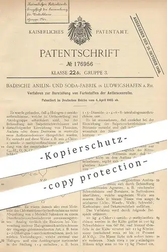 original Patent - Badische Anilin- & Soda-Fabrik , Ludwigshafen a. Rh. , 1905 , Darst. der Farbstoffe der Anthracenreihe