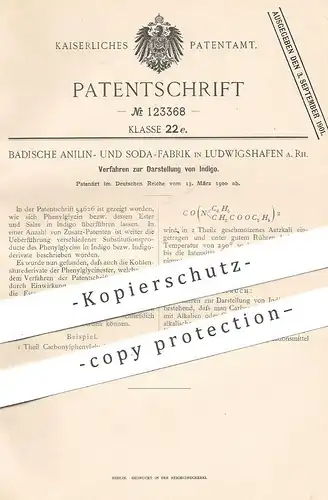 original Patent - Badische Anilin- & Soda-Fabrik , Ludwigshafen a. Rh. , 1900 , Darstellung von Indigo | Farbstoff