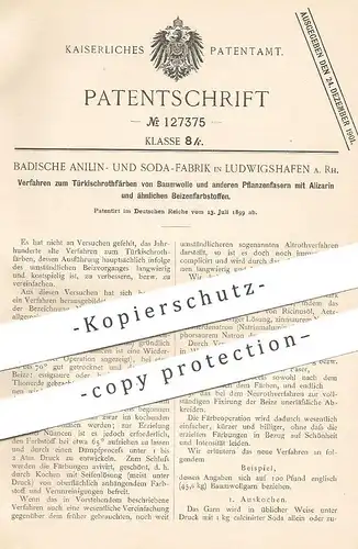 original Patent - Badische Anilin- & Soda-Fabrik , Ludwigshafen a. Rh. , 1899 , Färben von Baumwolle und Pflanzenfasern